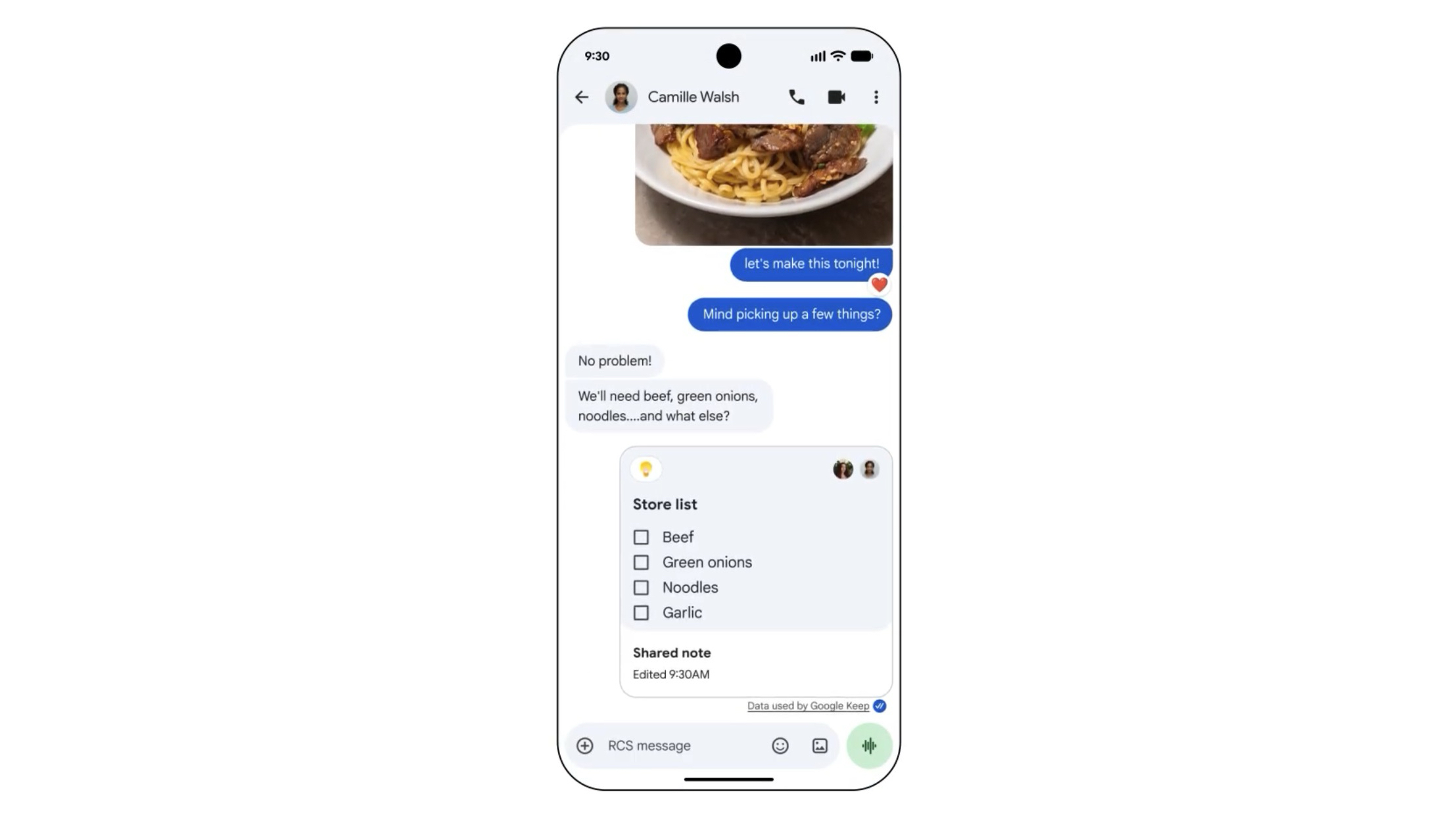 تطبيق Google Keep في Google Messages