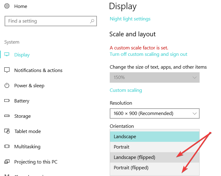 تدوير شاشة Windows 10