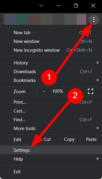 لقطة شاشة لزر الإعدادات في Google Chrome