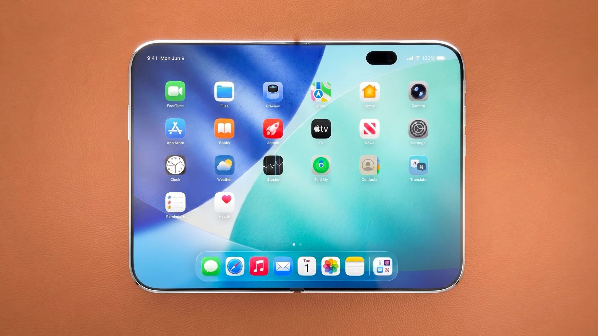 هاتف iPhone Ultra معروض وهو مفتوح وموضوع على سطح