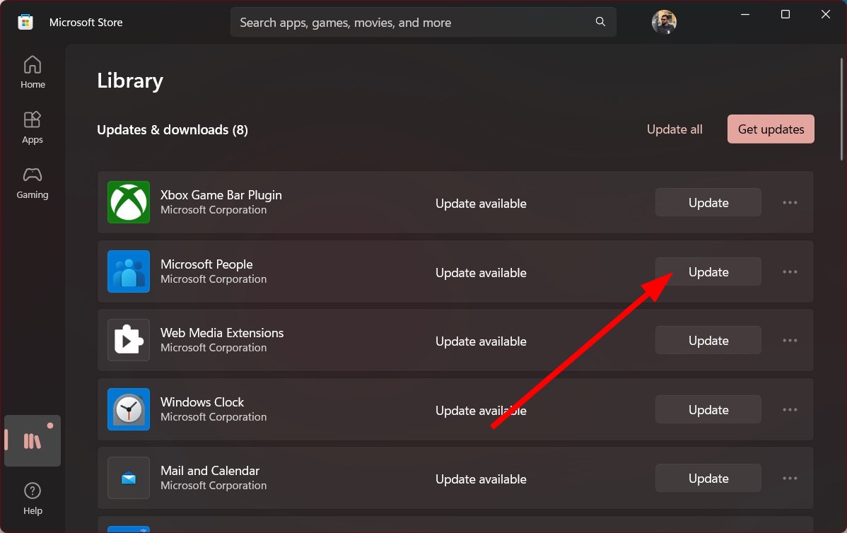 زر Update لتطبيق OneDrive في متجر Microsoft