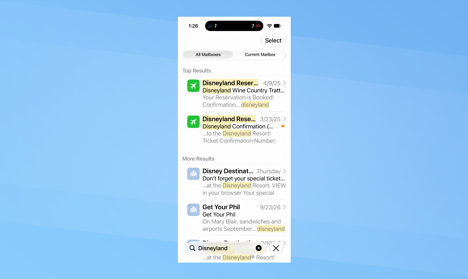 iOS 27 - تحسين نتائج البحث في تطبيق البريد.