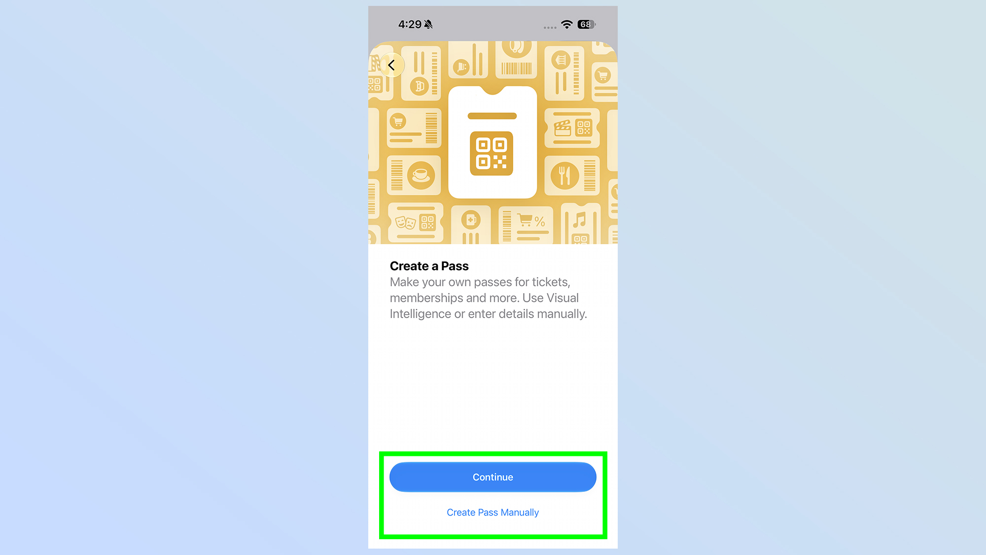 خيارات إضافة تصريح جديد في Apple Wallet