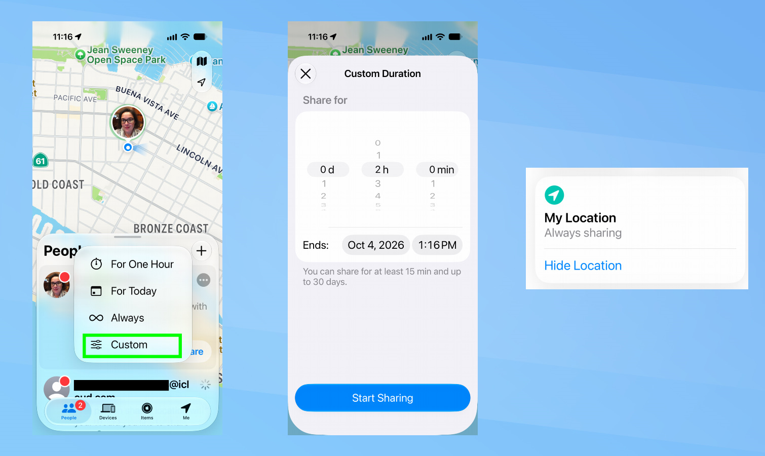 iOS 27 - تخصيص مدة مشاركة الموقع في Find My.