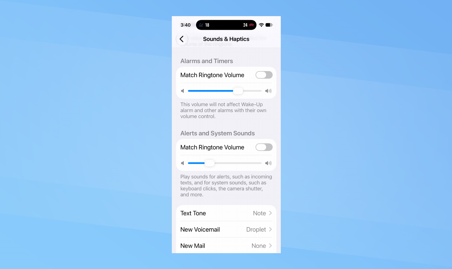 iOS 27 - ضبط مستويات صوت مختلفة للمنبهات والتنبيهات.