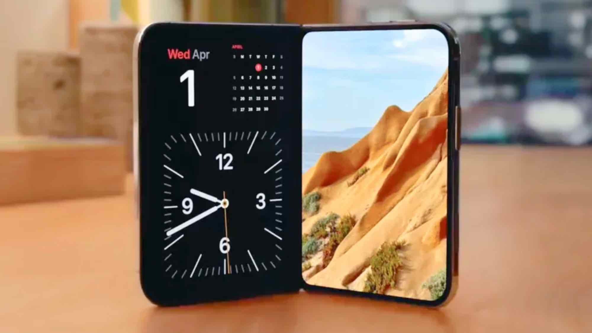 هاتف iPhone Duo يقف على سطح يعرض وضع الاستعداد