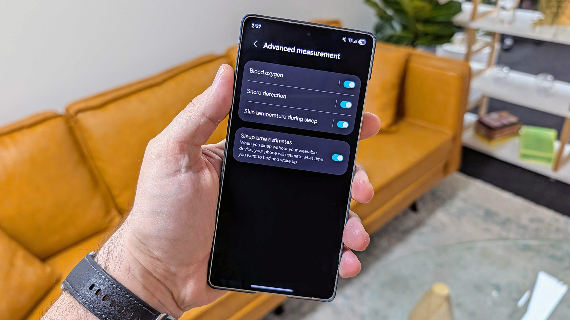 خيارات مراقبة النوم في Samsung Health