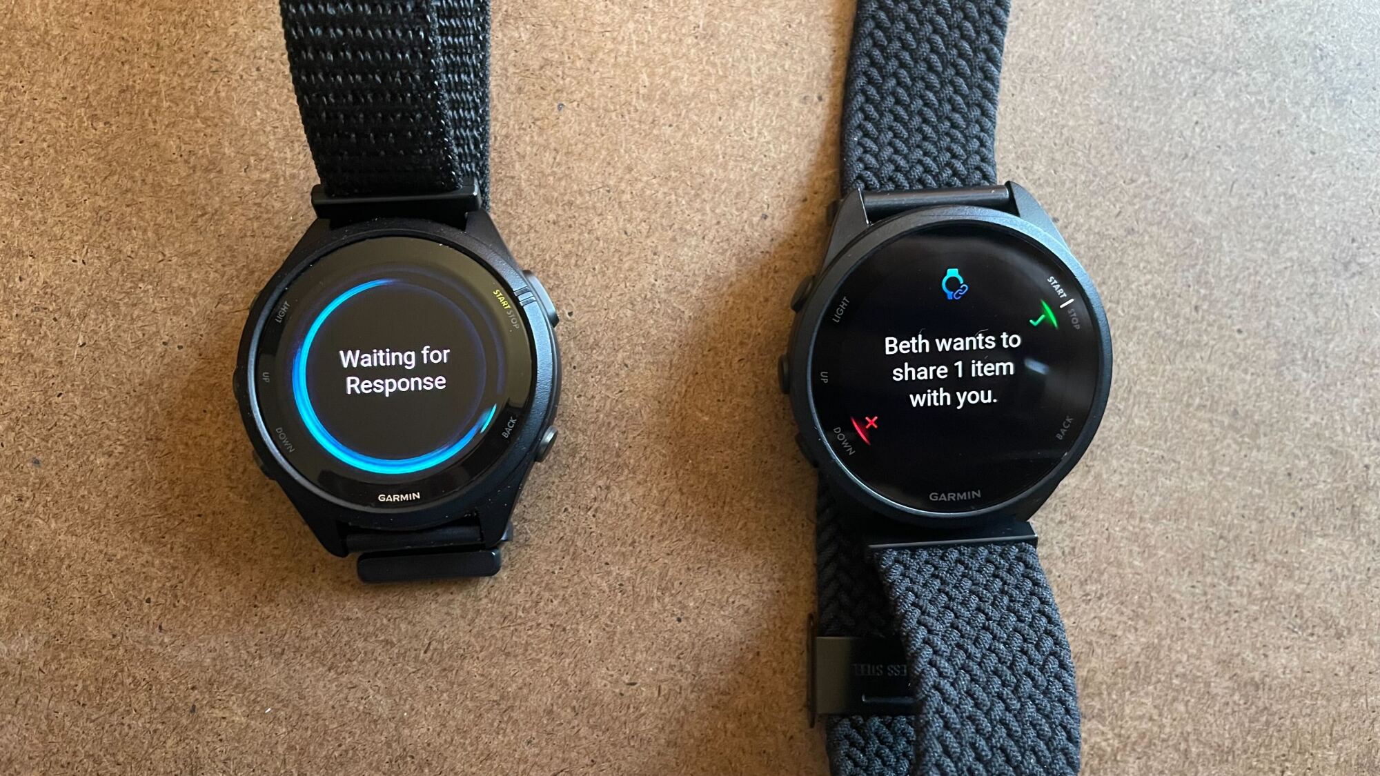 Two watches transferring a workout file