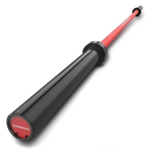 E.T.ENERGIC 7ft Olympic Barbell Bar 40lbs for Weightlifting, Powerlifting, Gym Home Exercises with Hard Chrome Sleeves for 2" Olympic Plates(700-lbs Capacity), Red and Black