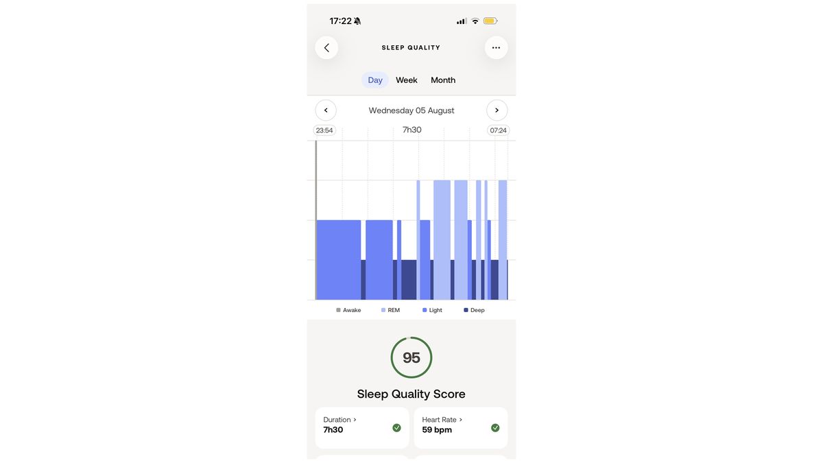 لقطة شاشة لتطبيق Withings Health تعرض نتيجة نوم 95