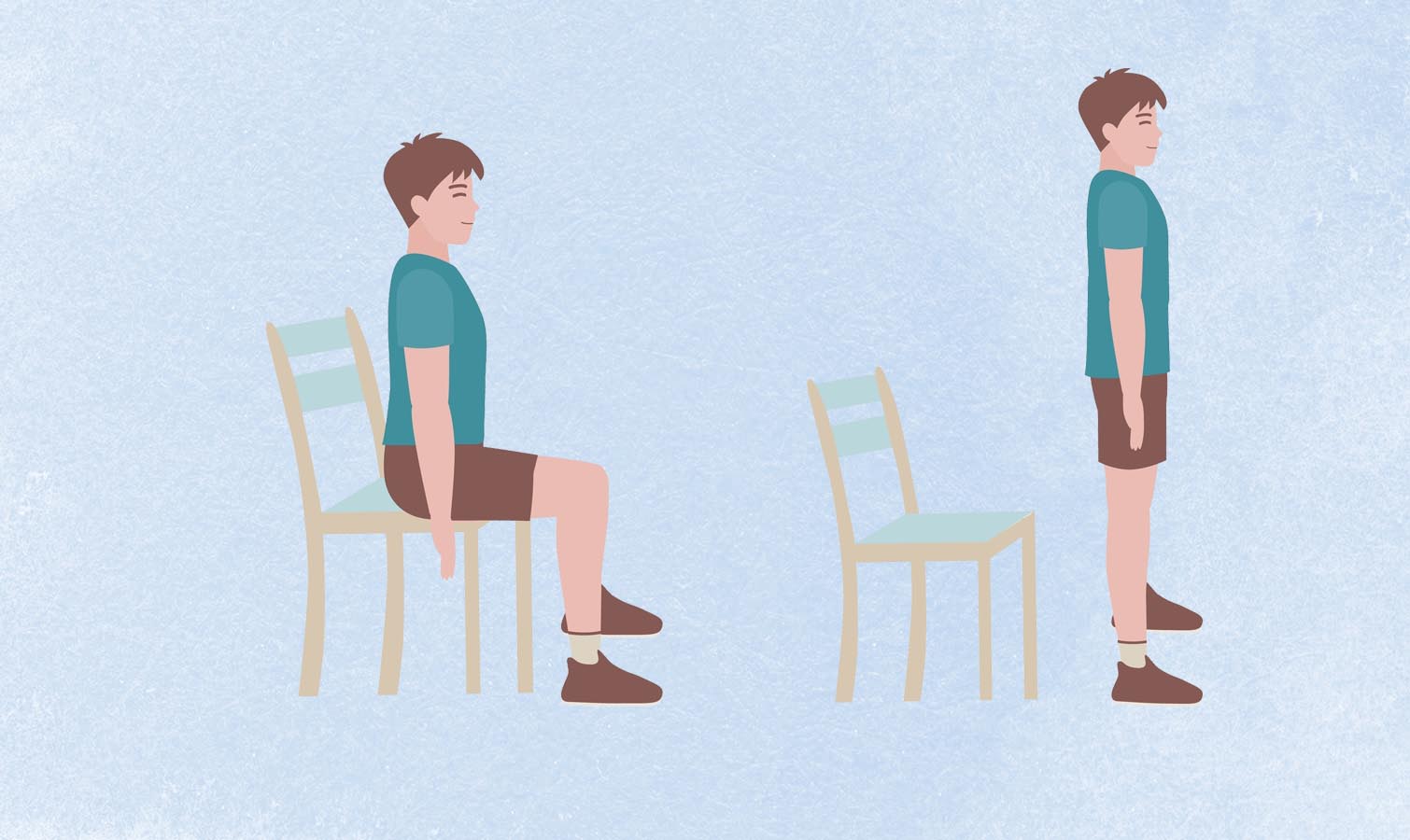 رسم توضيحي لرجل يؤدي تمرين الوقوف من وضع الجلوس