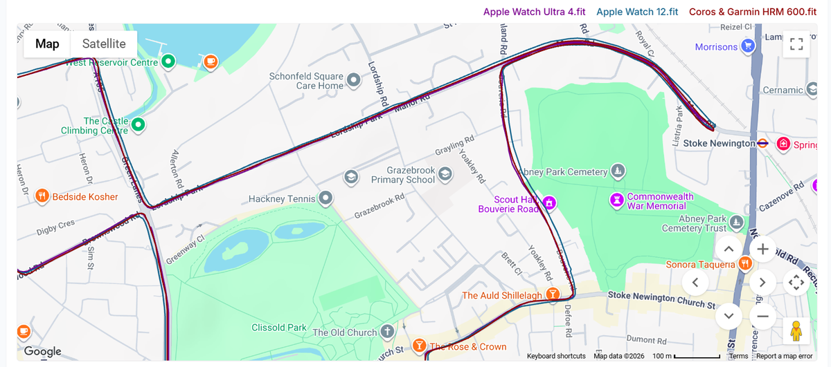 مسارات GPS: مقارنة Apple Watch