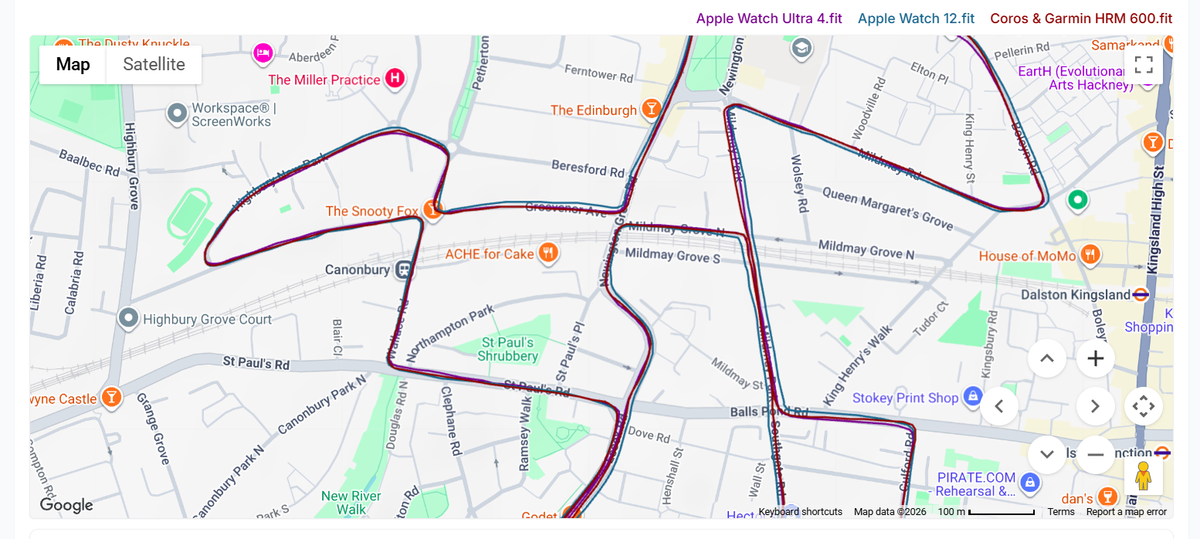 مسارات GPS: مقارنة Apple Watch