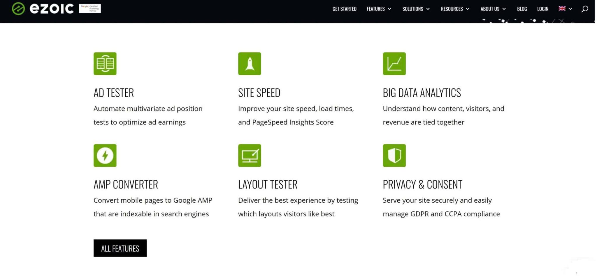 snapshot of ezoic home page