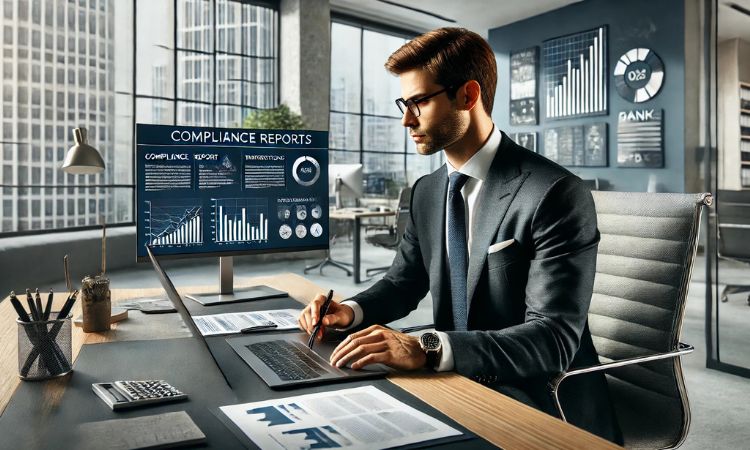 مدير الامتثال في الوظائف المصرفية يراقب المعاملات، ويضمن الامتثال القانوني، ويمنع المخاطر المالية في أحد البنوك الكبرى.
