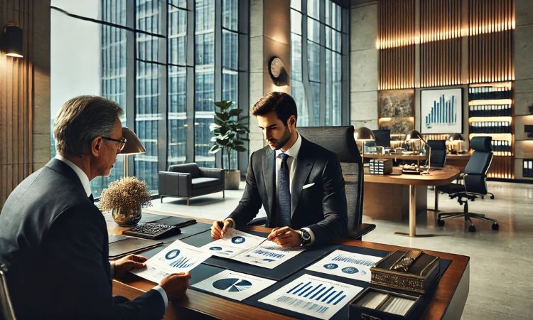 مدير مالي في بنك كبير يتعامل مع الاستراتيجيات المالية، ويراجع التقارير، ويضمن النمو المالي في الوظائف المصرفية.