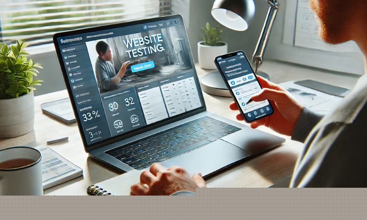 شخص يختبر موقع Userlytics ويشارك في اختبار  قابلية استخدام الموقع على جهاز كمبيوتر محمول في بيئة عمل عصرية من المنزل.
